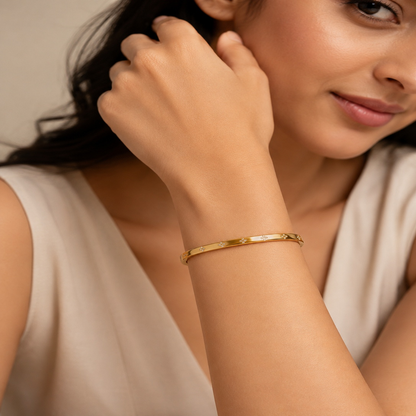Sleek Gold-Tone Flower Motif Bracelet for Women (58751)