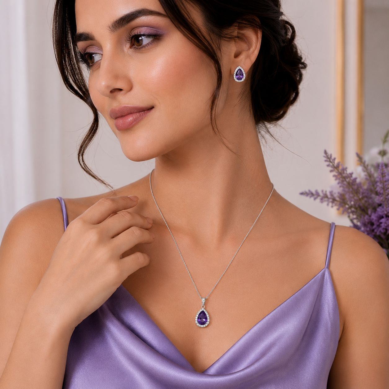 Amethyst Teardrop Pendant Set (56543)