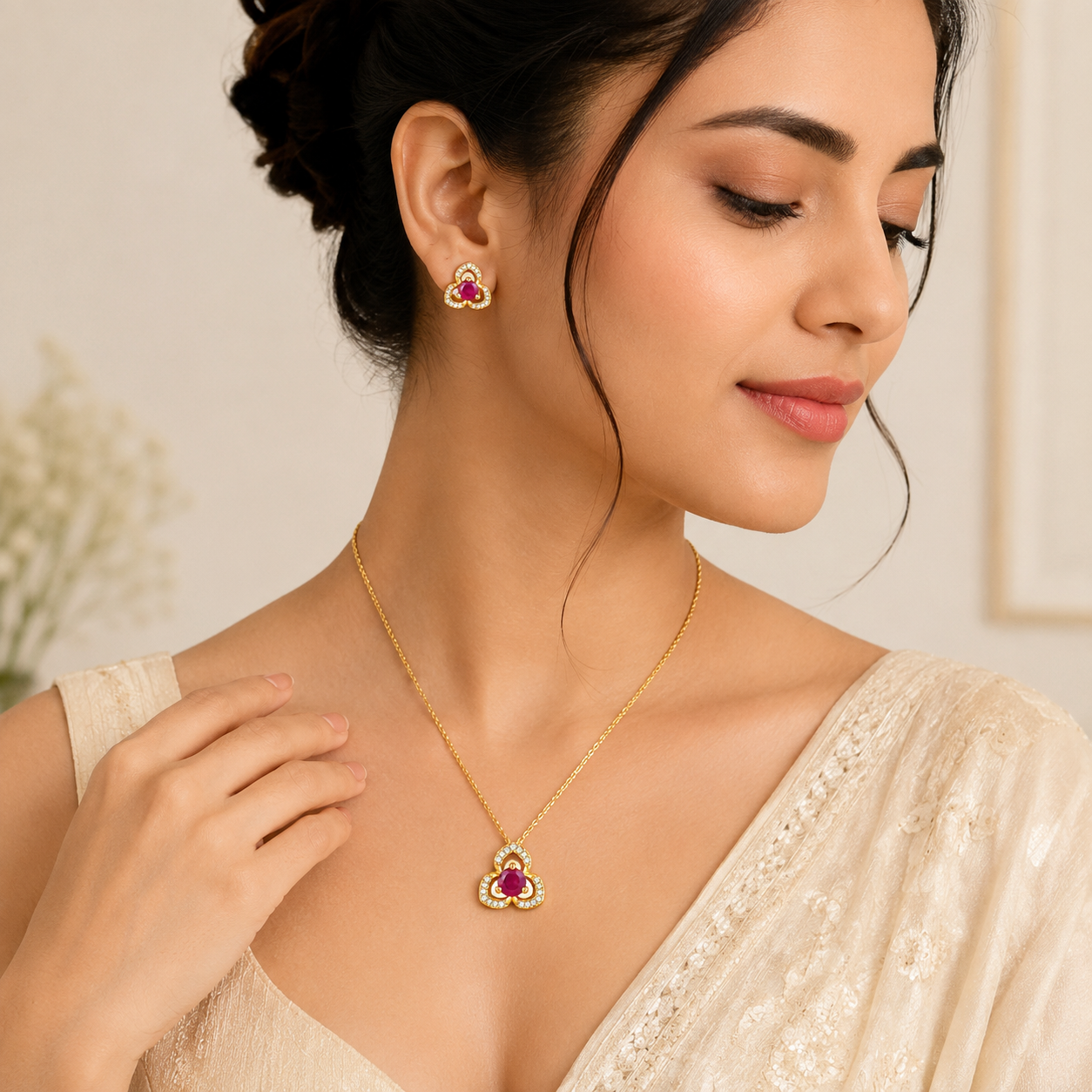 Ruby Bloom Pendant Set (56553)