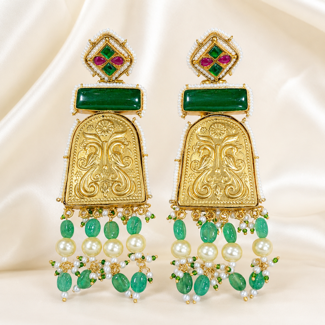 Rajeshwari Emerald Temple Earrings