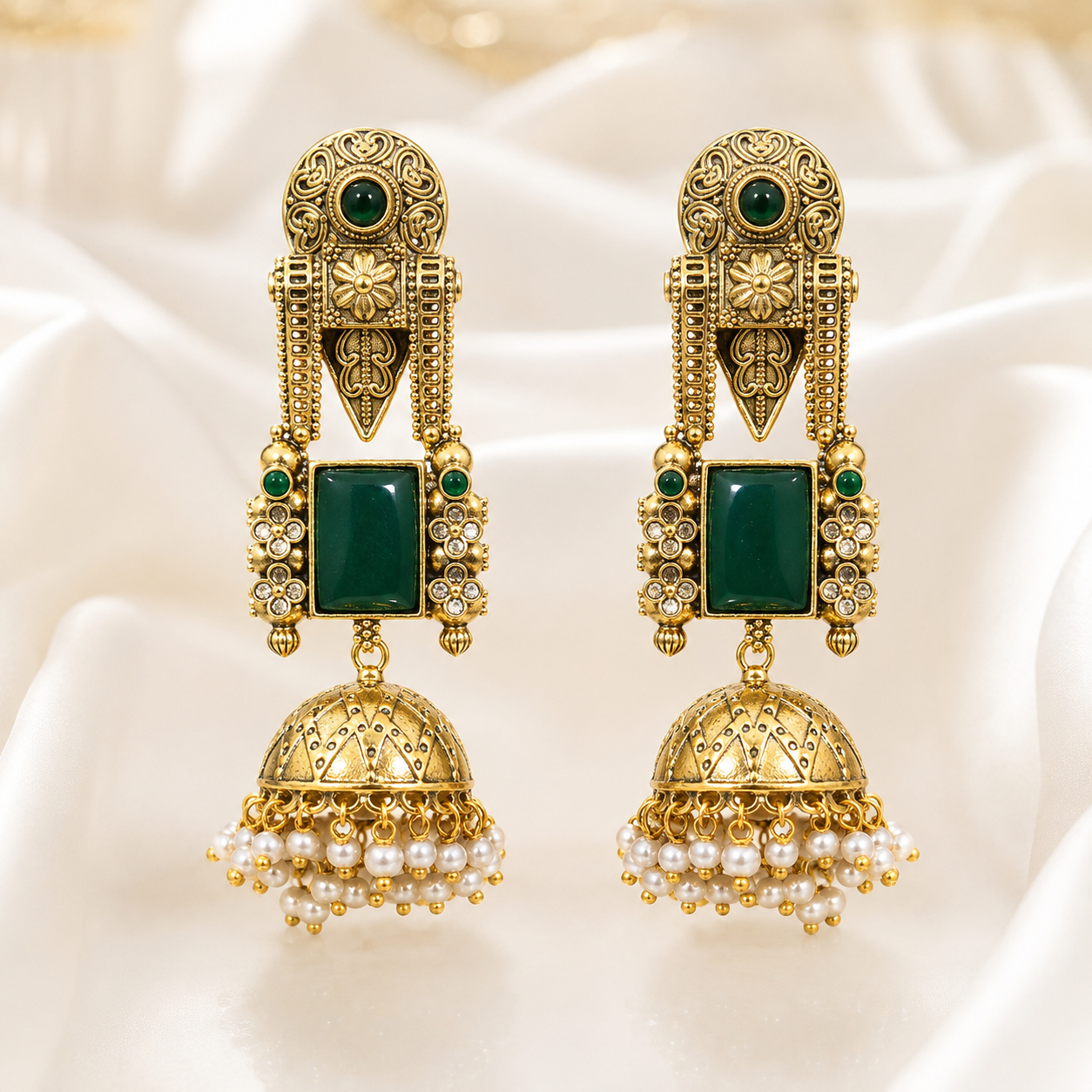 Emerald Noor Jhumkas
