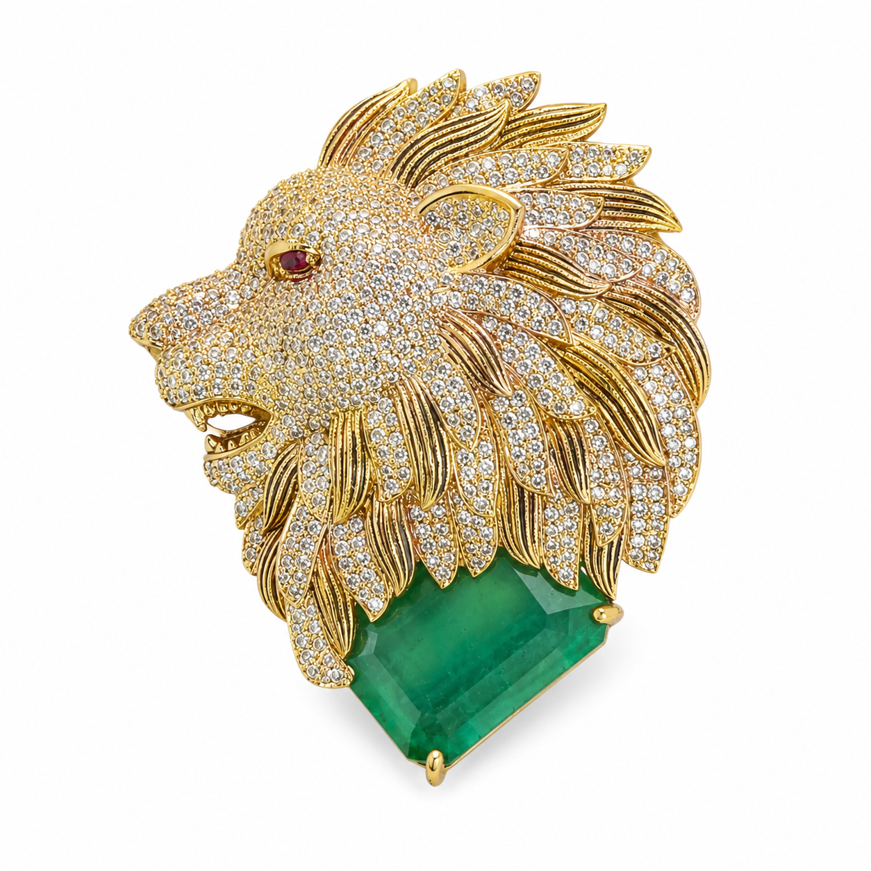 Royal Emerald Lion Brooch (54613)