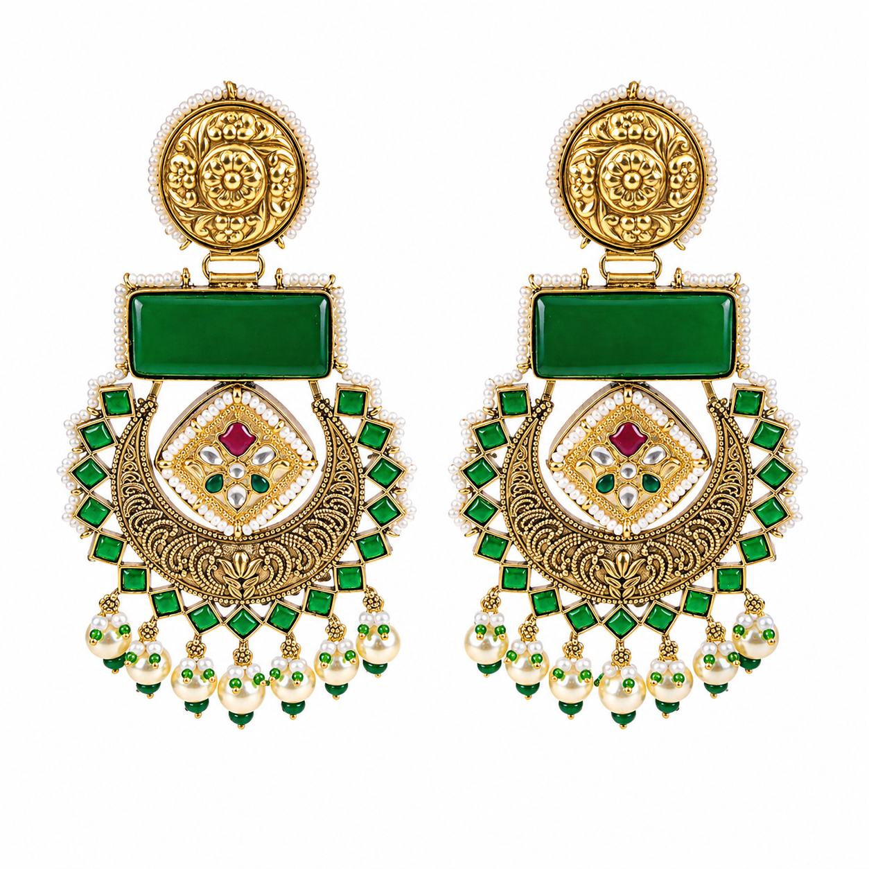 Emerald Chandbali Earrings (53728)