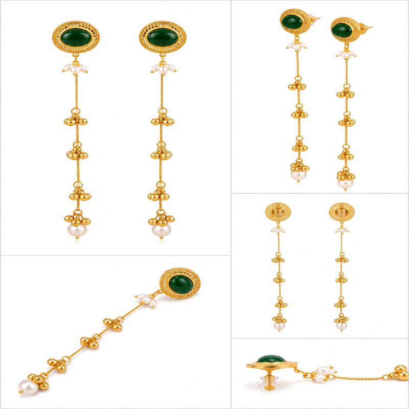 Emerald Ghungroo Cascade Earrings (53464)