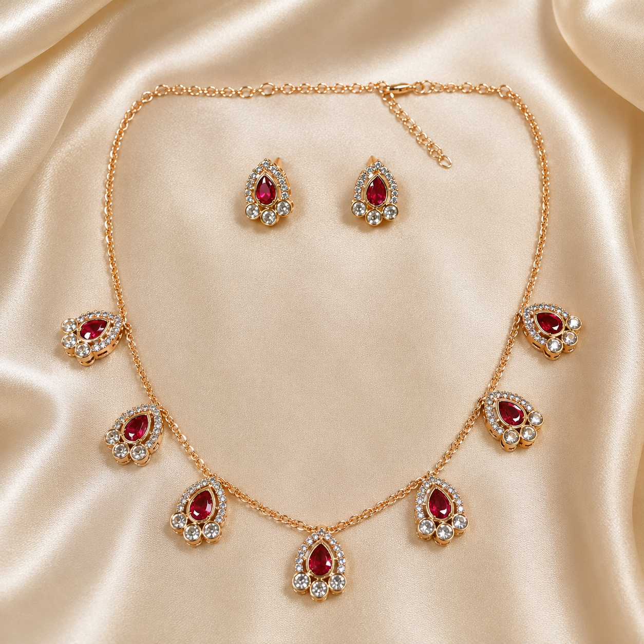 Royal Crimson Teardrop Necklace Set