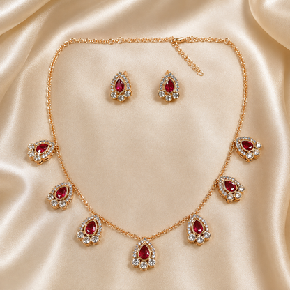 Royal Crimson Teardrop Necklace Set