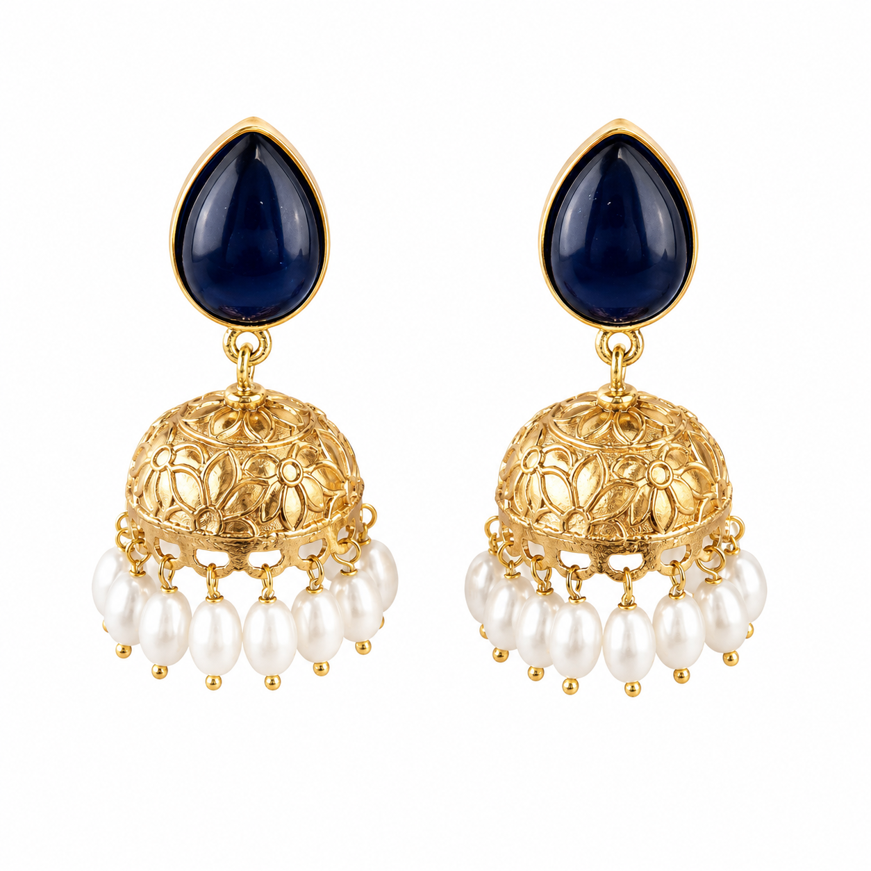 Blue Royale Pearl Drop Jhumkas (53442)