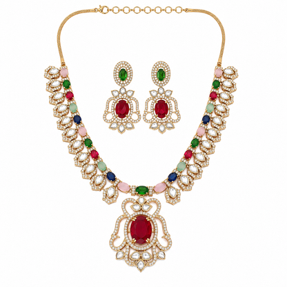 Royal Navratna Victorian Necklace Set (55123)
