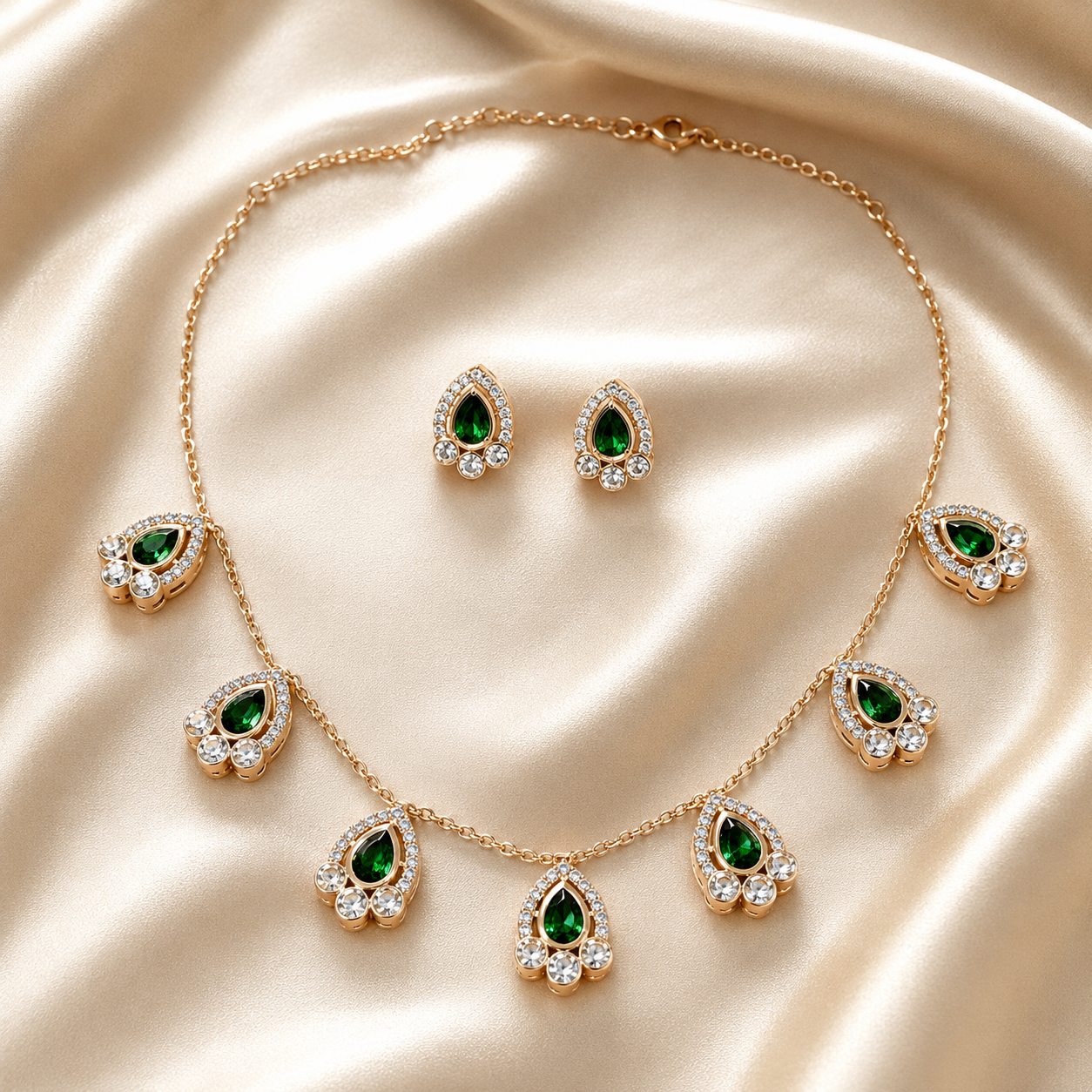 Emerald Teardrop Elegance Necklace Set