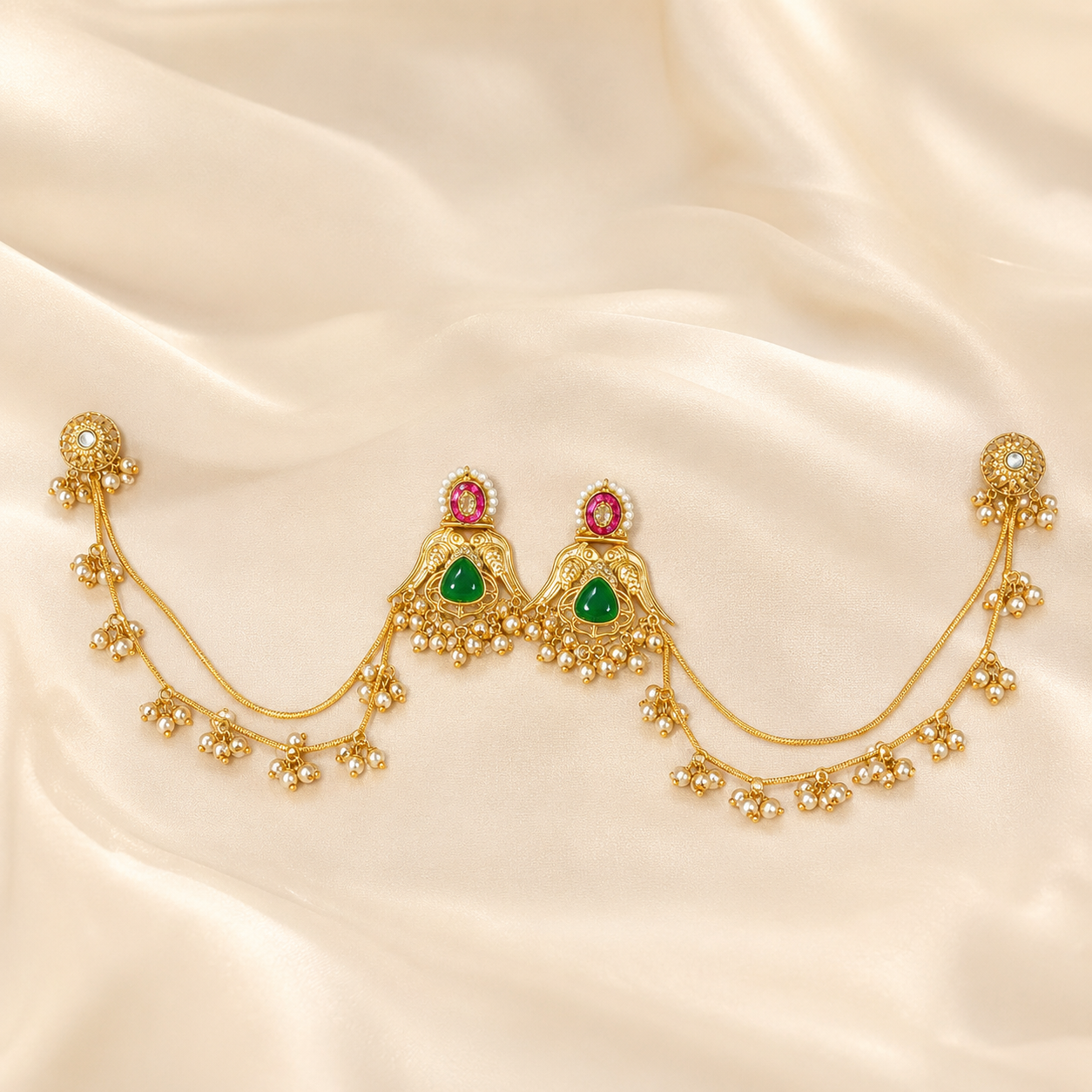 Emerald Pink Kundan Sahara Earrings
