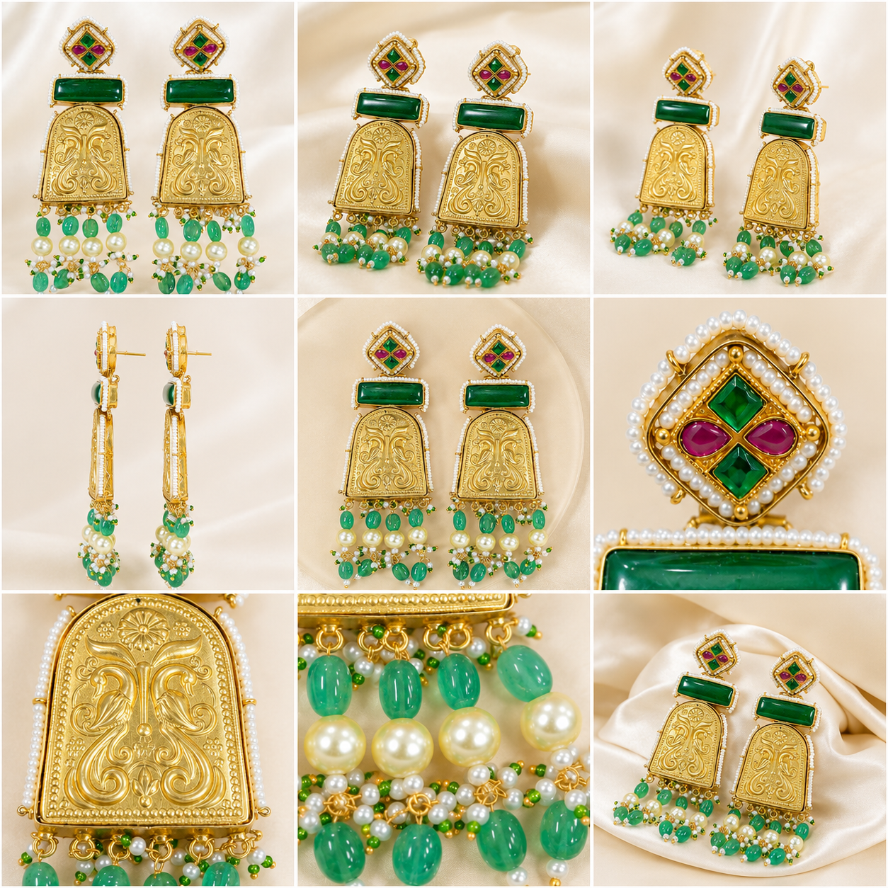 Rajeshwari Emerald Temple Earrings