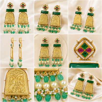 Rajeshwari Emerald Temple Earrings
