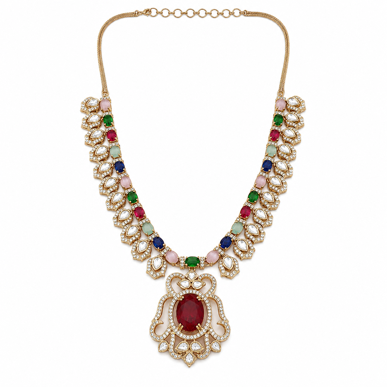 Royal Navratna Victorian Necklace Set (55123)