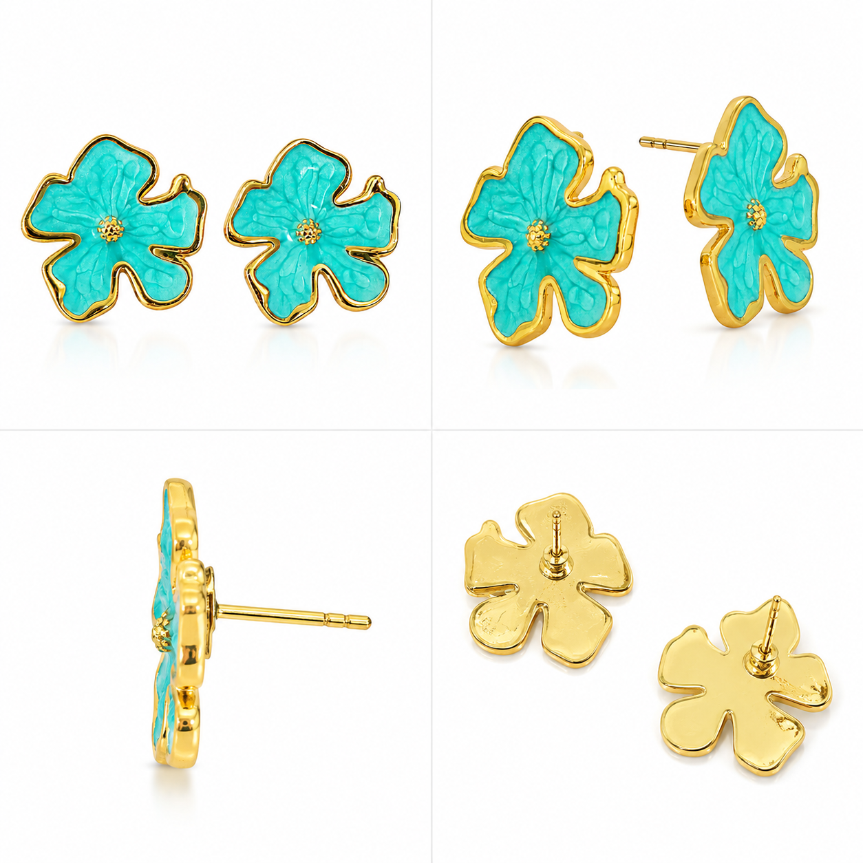 Aqua Blossom Stud Earrings (52341)