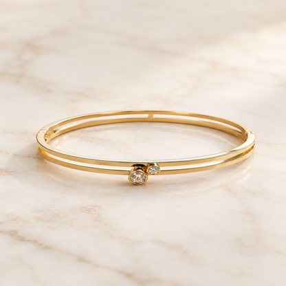 Minimal Gold-Tone Two Stone Bangle Bracelet for Women (58752)