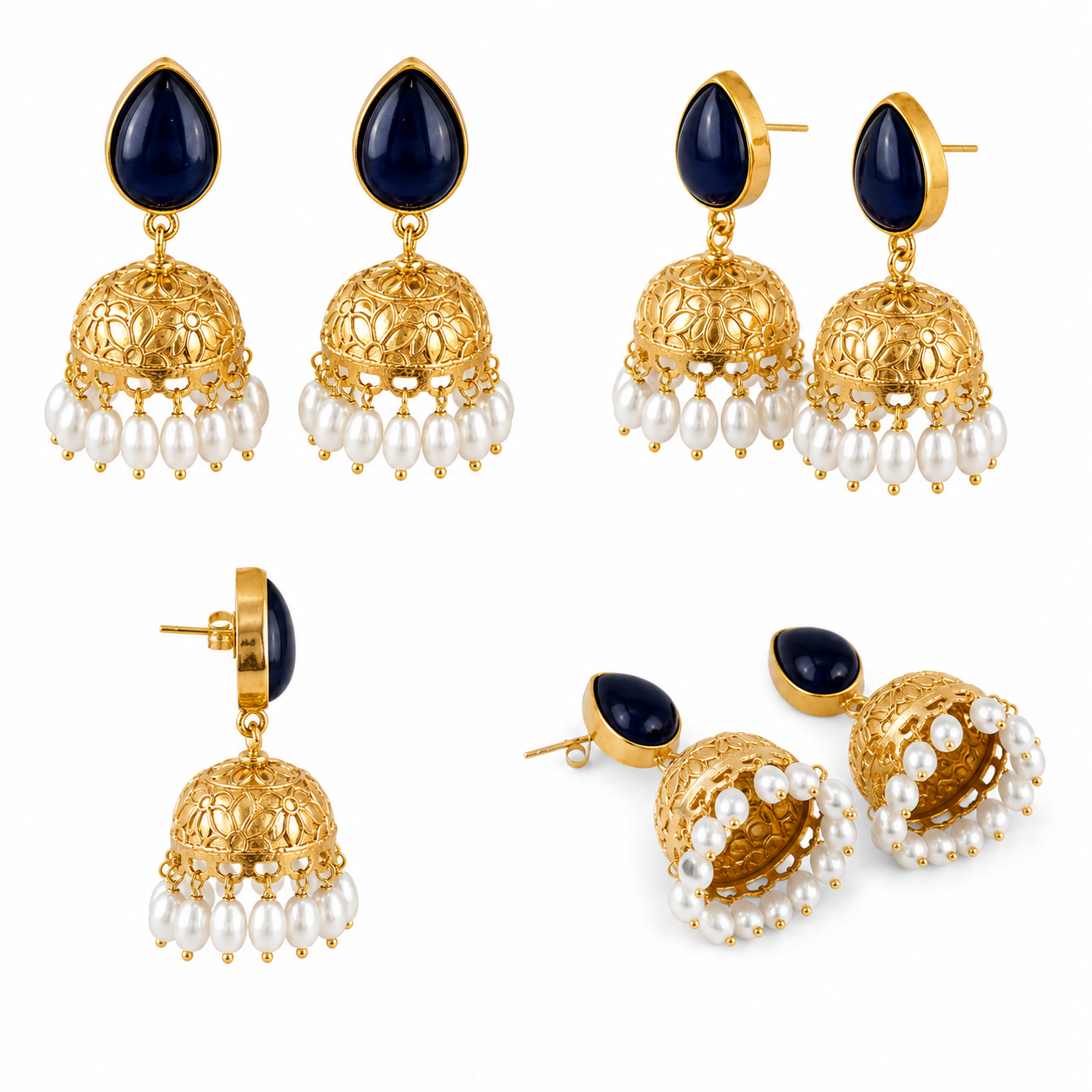 Blue Royale Pearl Drop Jhumkas (53442)