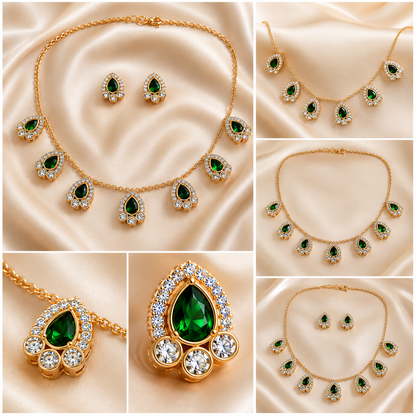 Emerald Teardrop Elegance Necklace Set