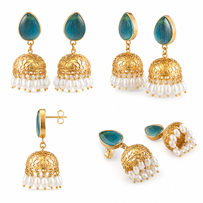 Aqua Noor Pearl Jhumkas (53446)