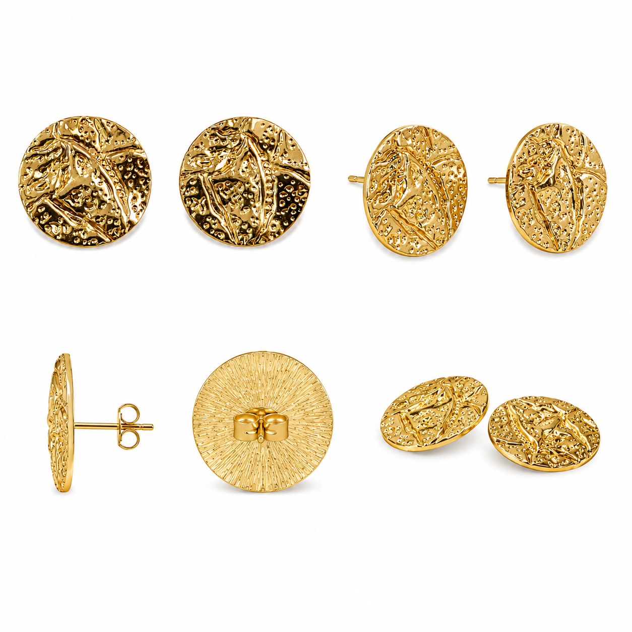 Molten Gold Disc Stud Earrings (52343)