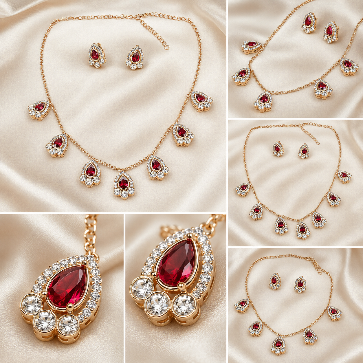 Royal Crimson Teardrop Necklace Set
