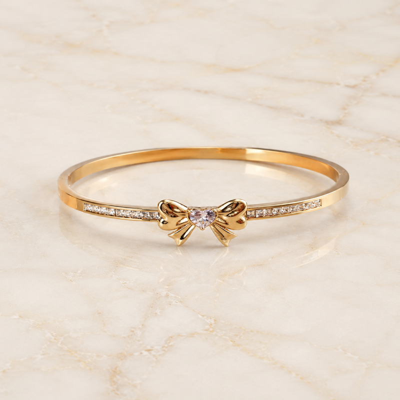 Women’s Gold Bow Crystal Bangle Bracelet (58738)