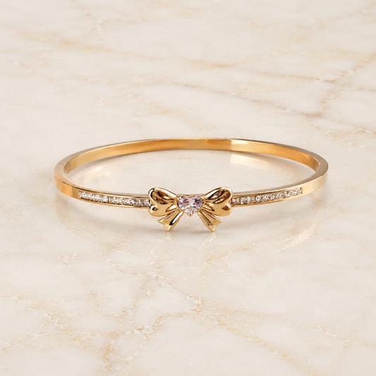 Women’s Gold Bow Crystal Bangle Bracelet (58738)