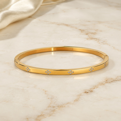 Sleek Gold-Tone Flower Motif Bracelet for Women (58751)
