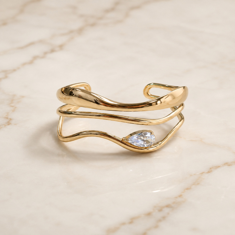Modern Gold Finish Crystal Cuff Bracelet for Women (58376)