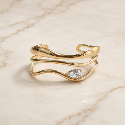 Modern Gold Finish Crystal Cuff Bracelet for Women (58376)