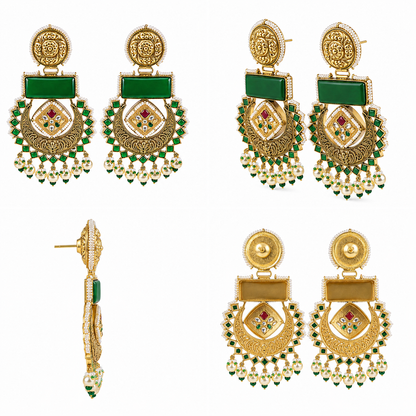 Emerald Chandbali Earrings (53728)