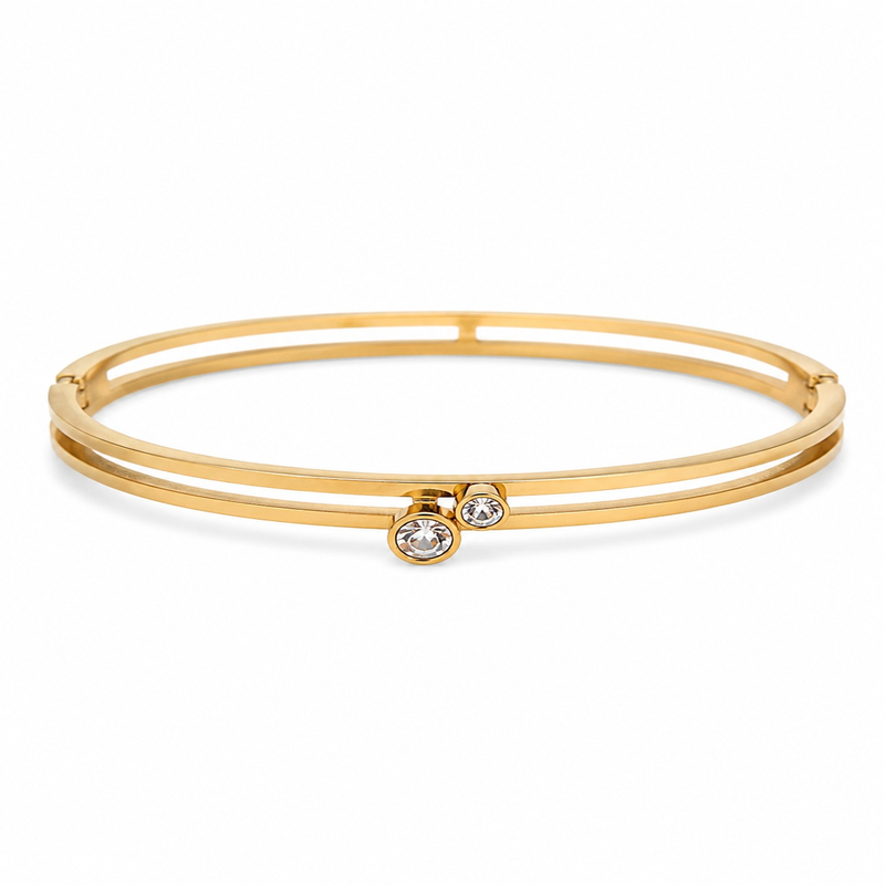 Minimal Gold-Tone Two Stone Bangle Bracelet for Women (58752)