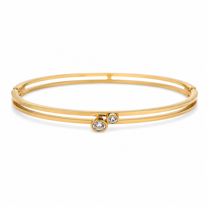 Minimal Gold-Tone Two Stone Bangle Bracelet for Women (58752)