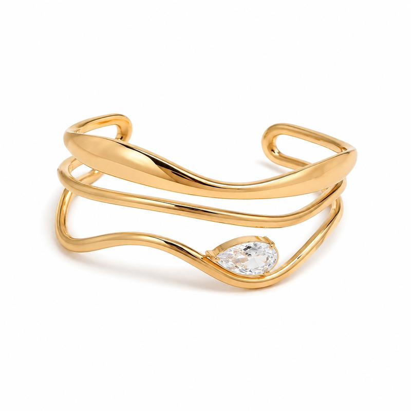 Modern Gold Finish Crystal Cuff Bracelet for Women (58376)
