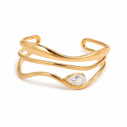 Modern Gold Finish Crystal Cuff Bracelet for Women (58376)