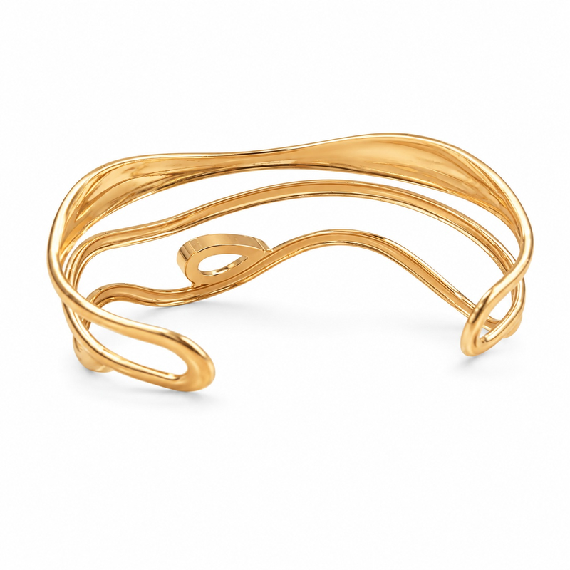 Modern Gold Finish Crystal Cuff Bracelet for Women (58376)