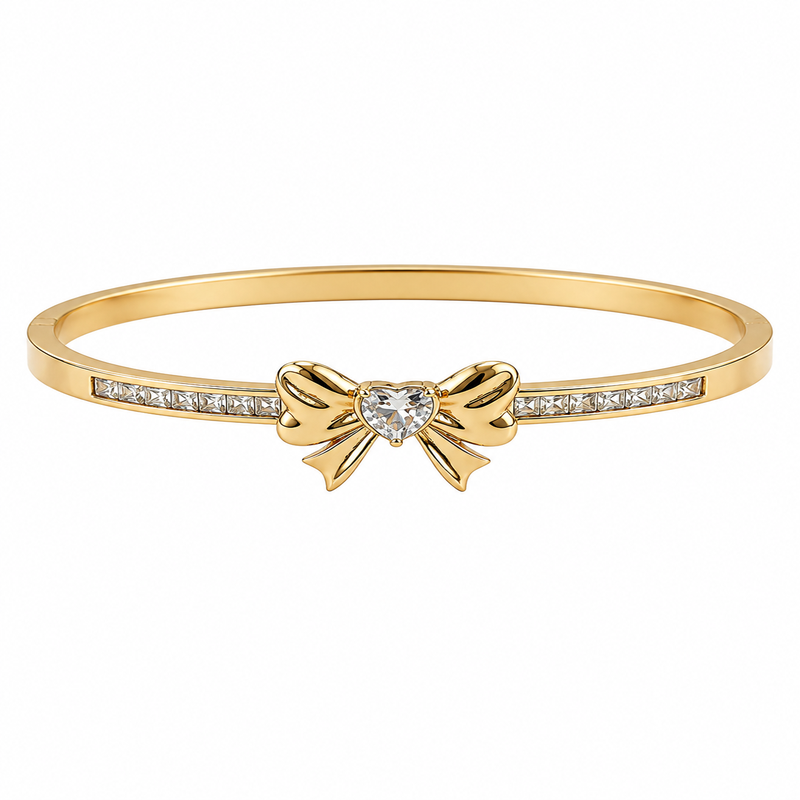 Women’s Gold Bow Crystal Bangle Bracelet (58738)