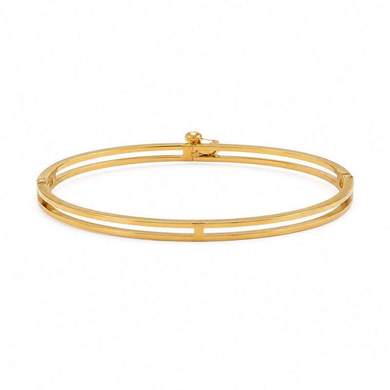 Minimal Gold-Tone Two Stone Bangle Bracelet for Women (58752)